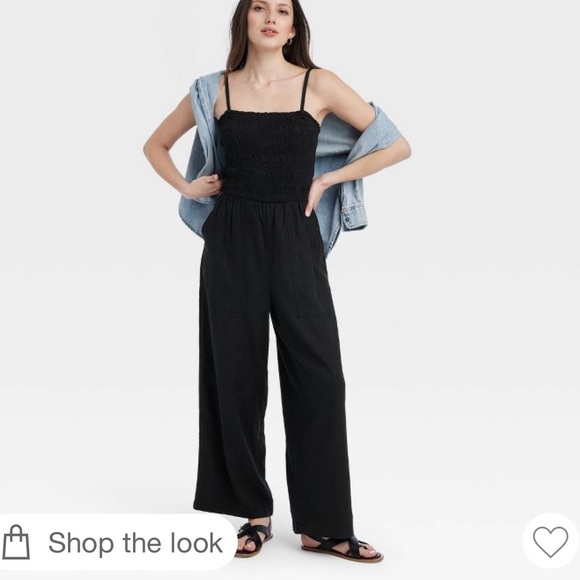 ✨NWT✨ UNIVERSAL THREAD Smocked Linen Black Maxi Jumpsuit - Picture 2 of 4